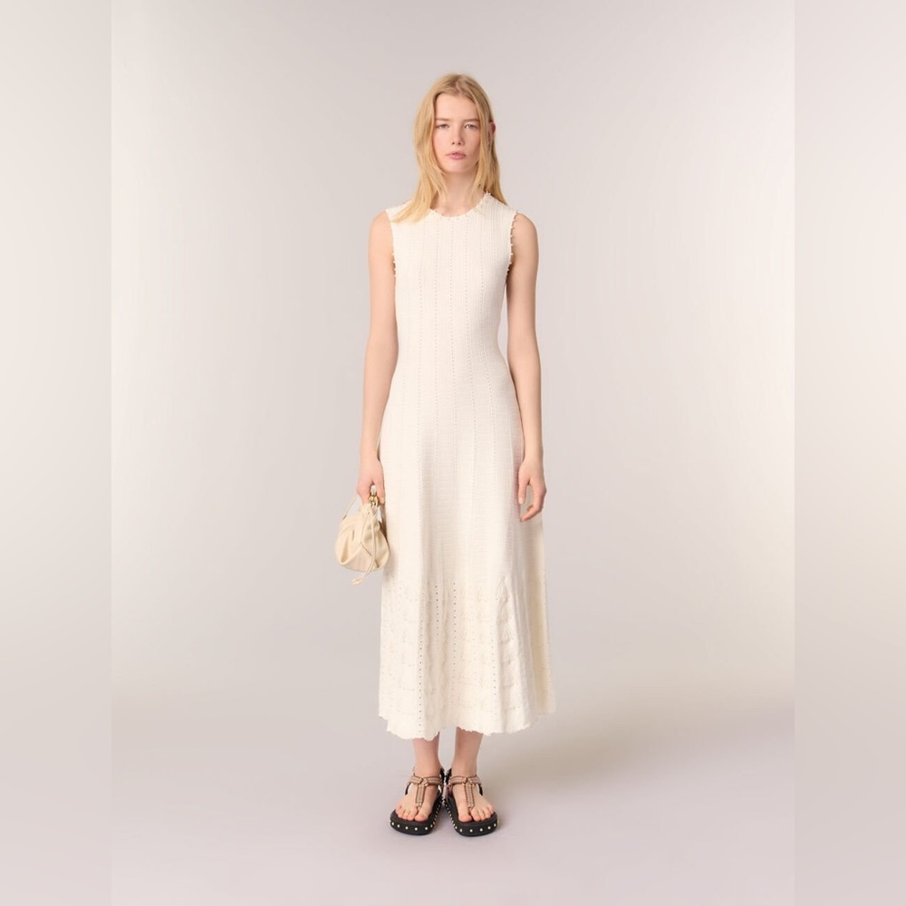 Maje Beaded Pointelle Maxi Dress